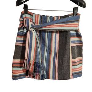 Guess NWT Silas Bordertown Multi Stripe Mini Skirt Womens Size 0 Boho Woven